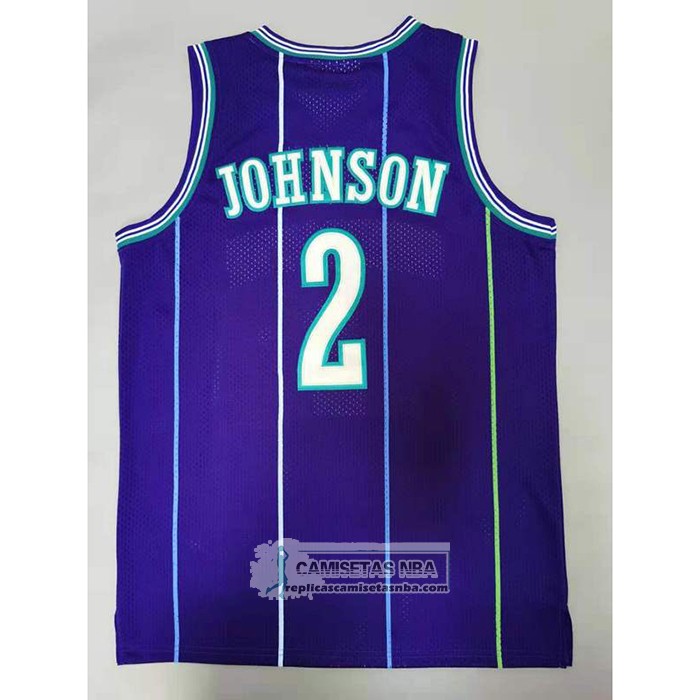 Camiseta Charlotte Hornets Larry Johnson NO 2 Mitchell & Ness 1994-95 Violeta